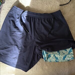 Chubbies Navy Swim Shorts with Light Blue Lining